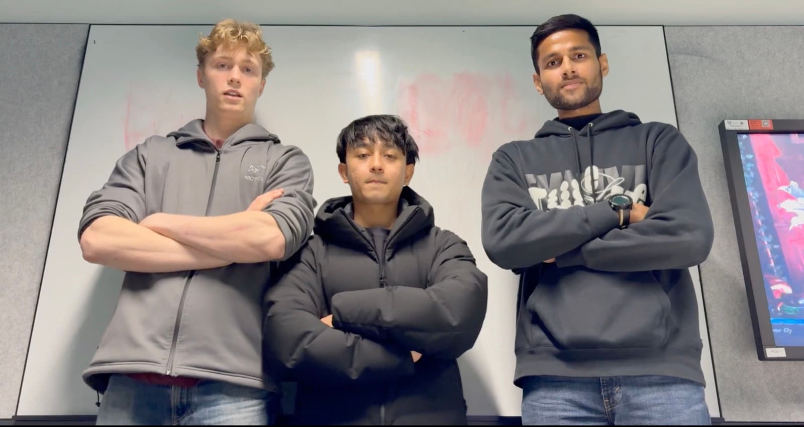 Agrim Sharma with his two teammates at the Humanitarian Innovation Hackathon